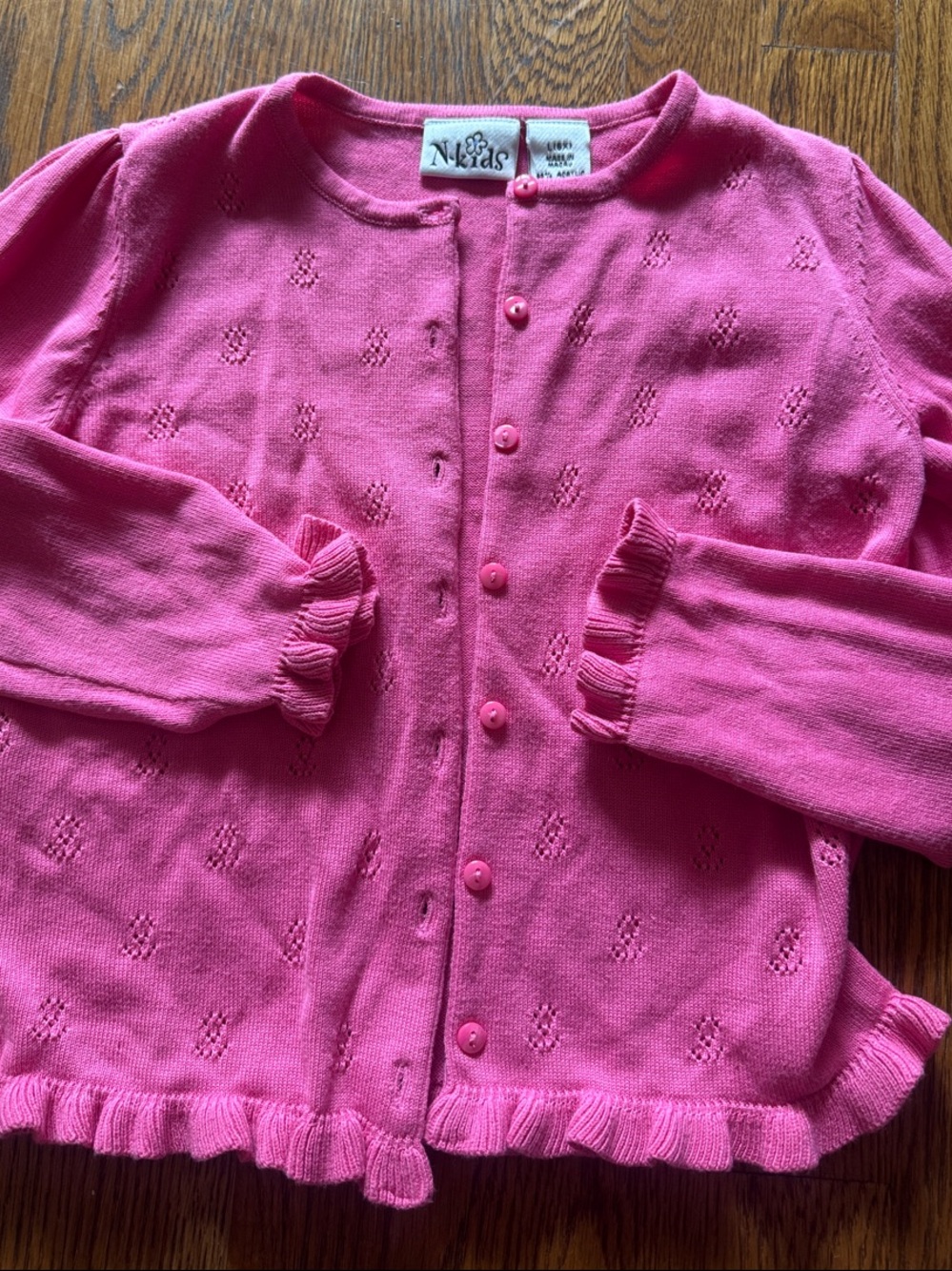NORDSTROMS Kids Ruffled Edge soft Pink Knit Cardigan Girls 6x